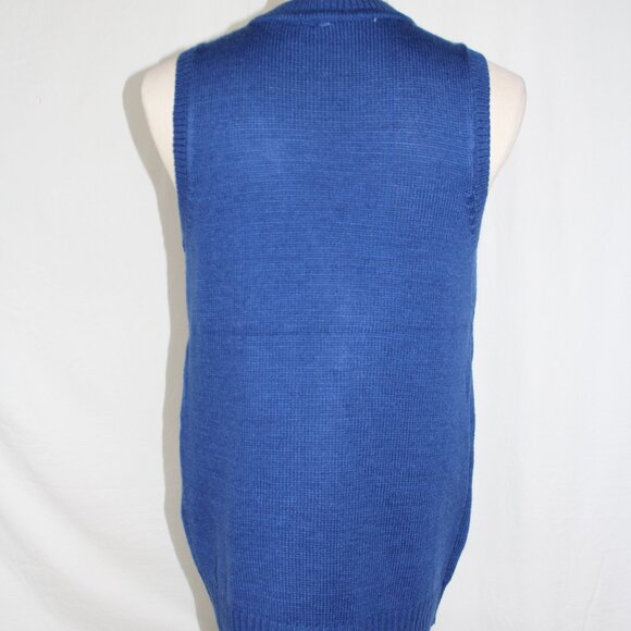 Holiday Christmas Sweater Penguins Vest Blue Acrylic Button Down Size S w/ Gems - Picture 6 of 7